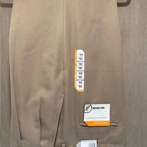 Savane Men's Dress Pants Light Brown No Iron Pleated Front Cuffed Legs 38 x 34